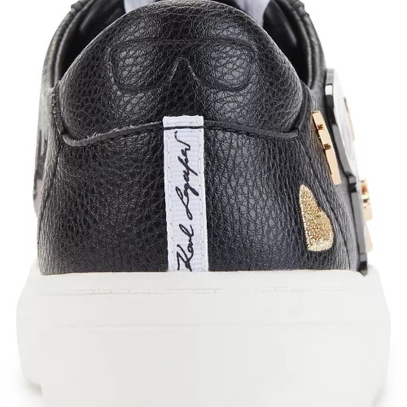 Karl Lagerfeld Paris Cate Pins Lace-Up Platform Sneakers Black Leather Size 10 - Picture 3 of 16